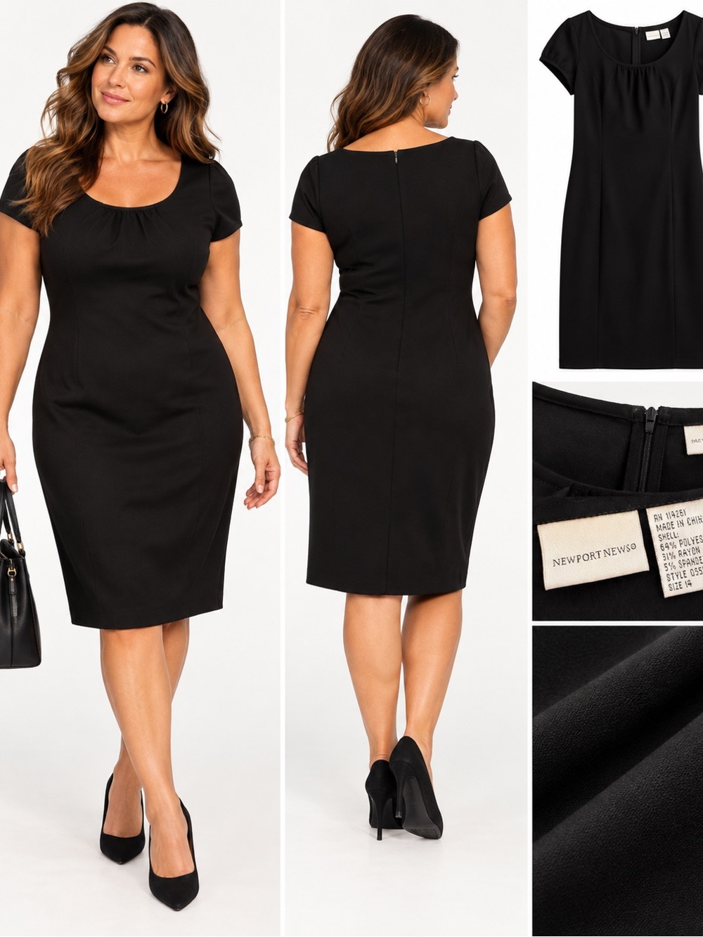 Newport News Black Sheath Dress Size 14 Classic LBD Stretch Career
